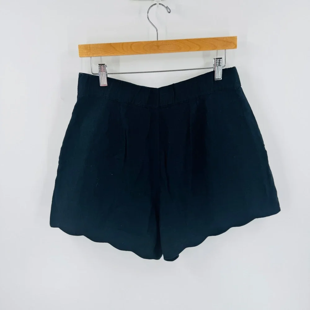 Abercrombie & Fitch Linen Scallop Hem Shorts Black 31 High Rise Coastal Summer - Picture 2 of 6